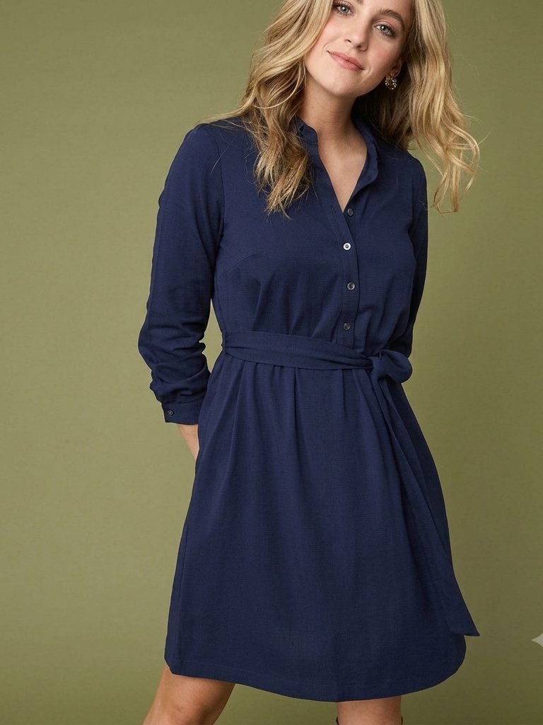 $115 Untuckit Navy Long Sleeve Frances Shirt Dress Size S Atleasure